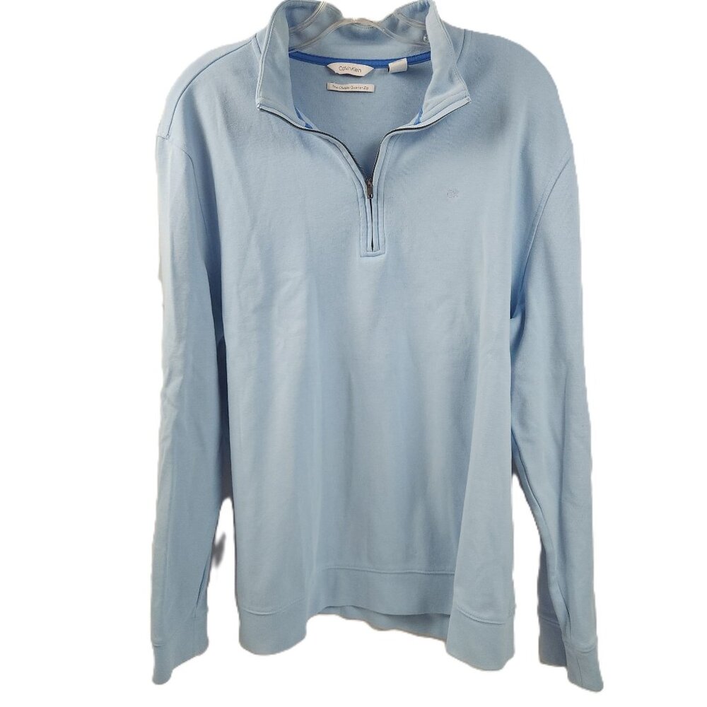 Calvin Klein Mens Classic Quarter-Zip Pullover XL Light Blue Cotton